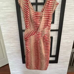 Thakoon Beige and red fitted cap sleeve dress size S